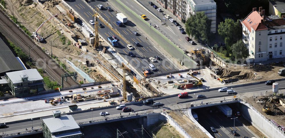 Berlin from above - Baustelle Autobahn-Brücke Spanauer Damm. Construction site motorway / highway bridge Spandauer Damm.