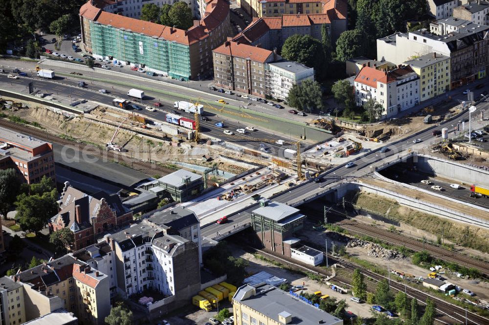 Aerial image Berlin - Baustelle Autobahn-Brücke Spanauer Damm. Construction site motorway / highway bridge Spandauer Damm.