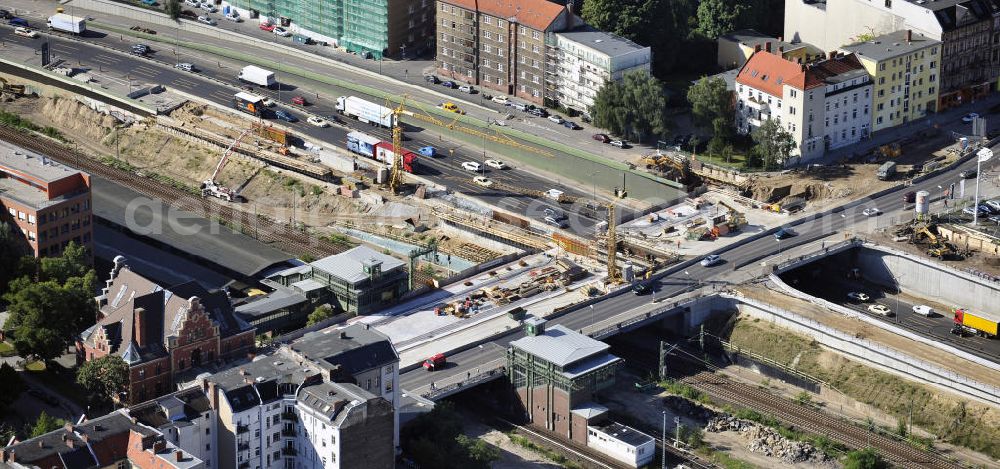 Aerial photograph Berlin - Baustelle Autobahn-Brücke Spanauer Damm. Construction site motorway / highway bridge Spandauer Damm.