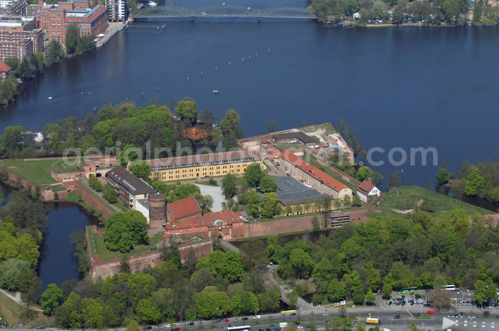 Berlin from the bird's eye view: Blick auf die Spandauer Zitadelle, einer der bedeutendsten und besterhaltenen Renaissancefestungen Europas mit Museum und großem Veranstaltungsbereich für Konzerte. View of Spandau Citadel, one of the most important and best preserved Renaissance fortresses in Europe with a museum and a large event area for concerts.