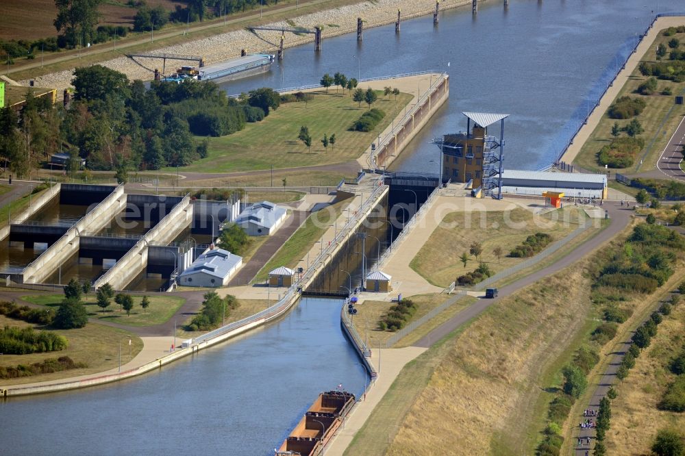 Aerial image Magdeburg - Thrift lock Rothensee in the Rothensee connection canal at the waterway cross Magdeburg in the state Saxony-Anhalt