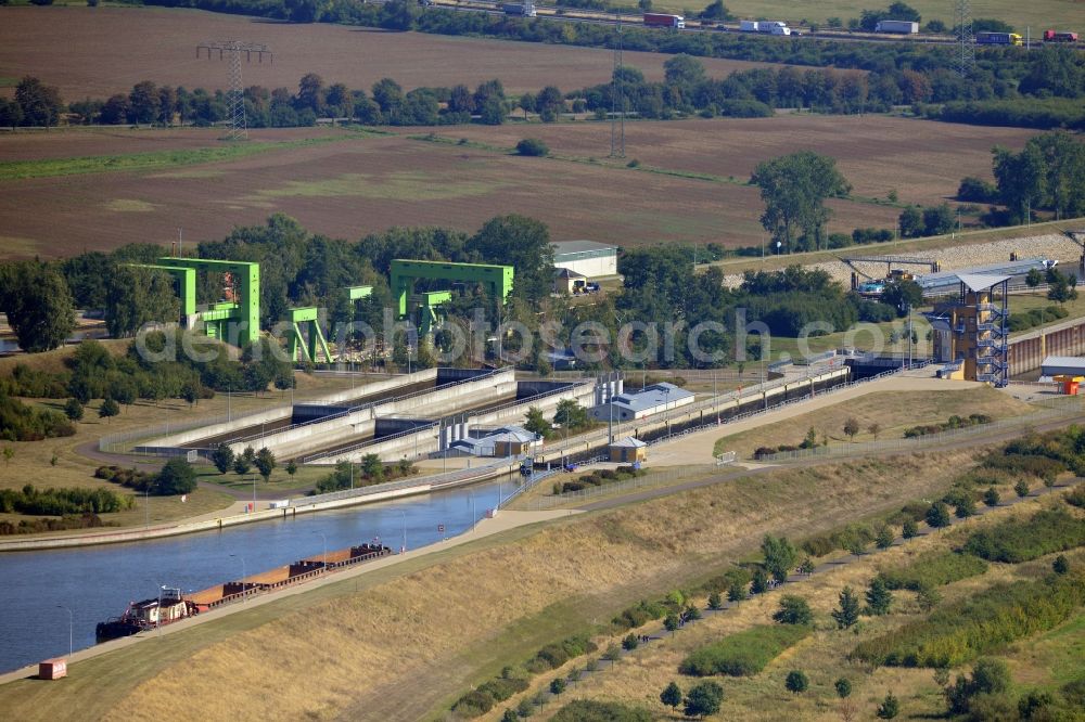 Aerial photograph Magdeburg - Thrift lock Rothensee in the Rothensee connection canal at the waterway cross Magdeburg and the lift lock Rothensee in the state Saxony-Anhalt