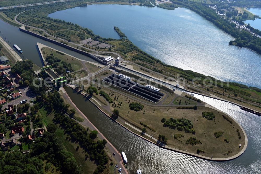 Aerial image Magdeburg - Thrift lock Rothensee in the Rothensee connection canal at the waterway cross Magdeburg and the lift lock Rothensee in the state Saxony-Anhalt