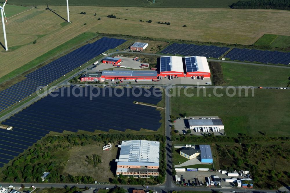 Lübesse from the bird's eye view: Freight forwarding - logistics & transport depot of the Theurer GmbH in Luebesse in Mecklenburg-Western Pomerania