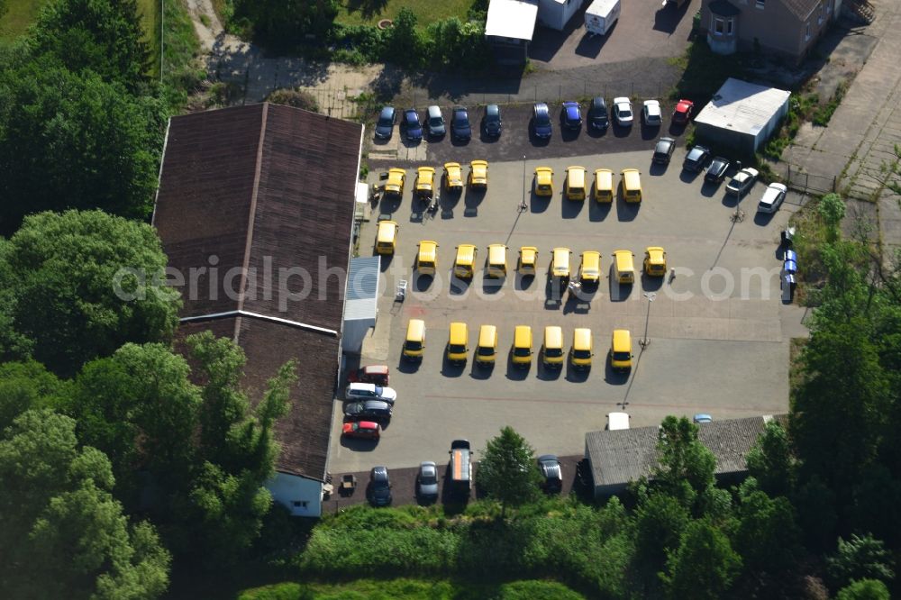 Genthin from the bird's eye view: Freight forwarding building and to be loaded vehicles logistics and transport company DHL - German Post in Genthin in Saxony-Anhalt