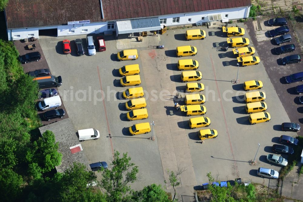 Aerial photograph Genthin - Freight forwarding building and to be loaded vehicles logistics and transport company DHL - German Post in Genthin in Saxony-Anhalt