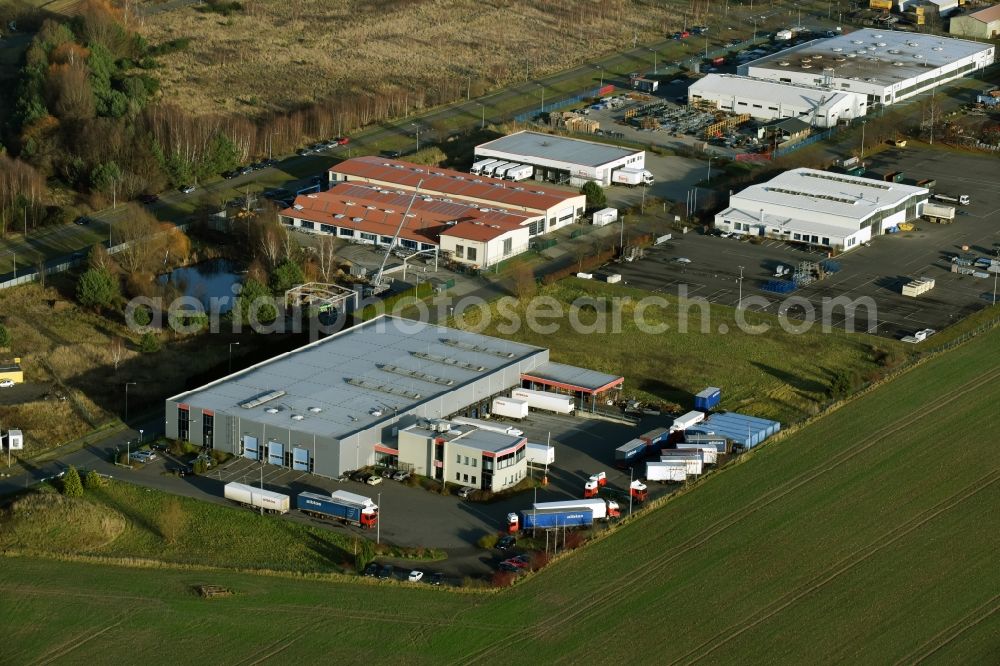 Jacobsdorf from the bird's eye view: Freight forwarding building a logistics and transport company Alblas international Transport in Jacobsdorf in the state Brandenburg