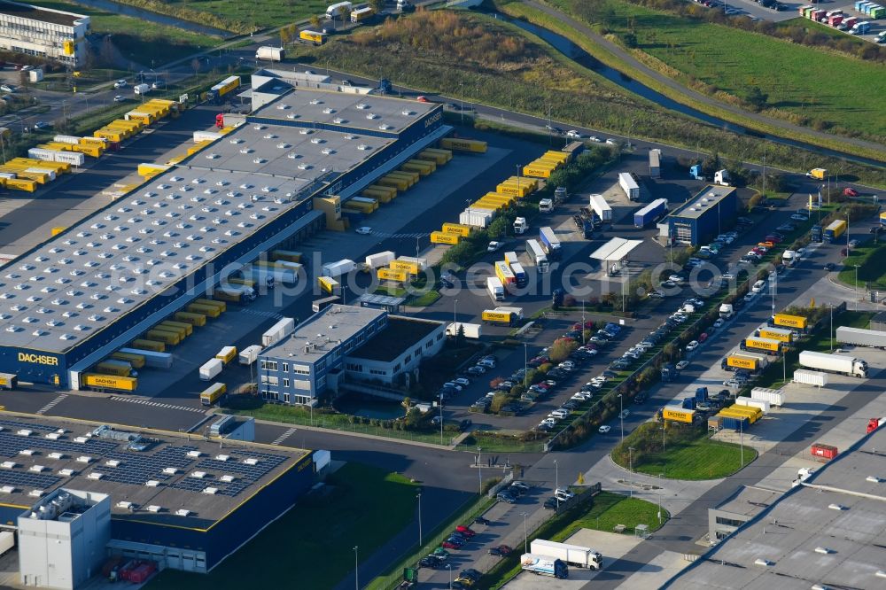 Schönefeld from above - Freight forwarding building a logistics and transport company DACHSER SE on Thomas-Dachser-Allee in Schoenefeld in the state Brandenburg, Germany