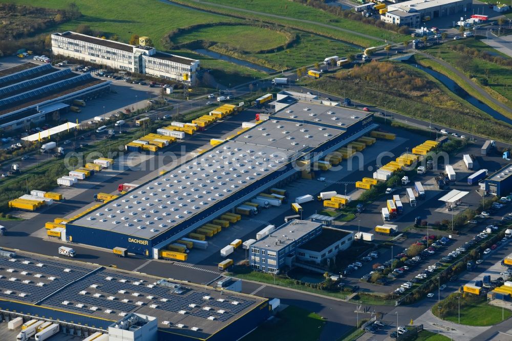 Aerial image Schönefeld - Freight forwarding building a logistics and transport company DACHSER SE on Thomas-Dachser-Allee in Schoenefeld in the state Brandenburg, Germany