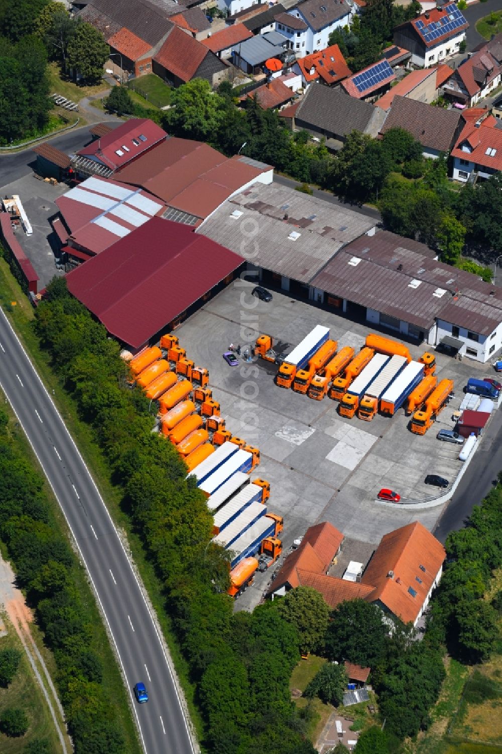 Aerial photograph Werneck - Freight forwarding building a logistics and transport company Eichelmann Transporte in Werneck in the state Bavaria, Germany