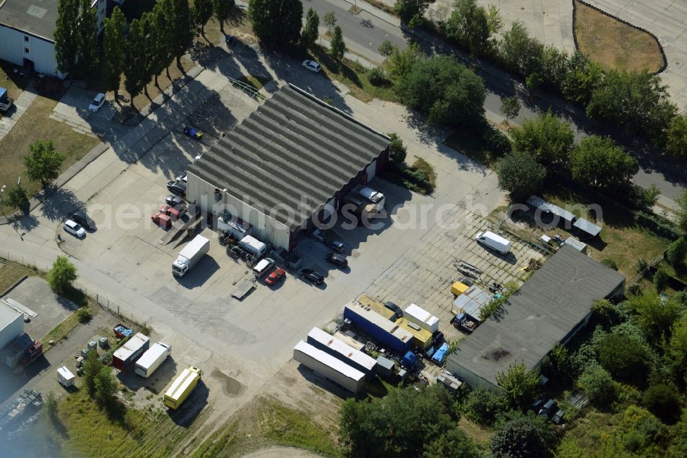 Aerial image Berlin - Freight forwarding building a logistics and transport company Ilona Ramm at the Boxberger Strasse in Berlin in Germany