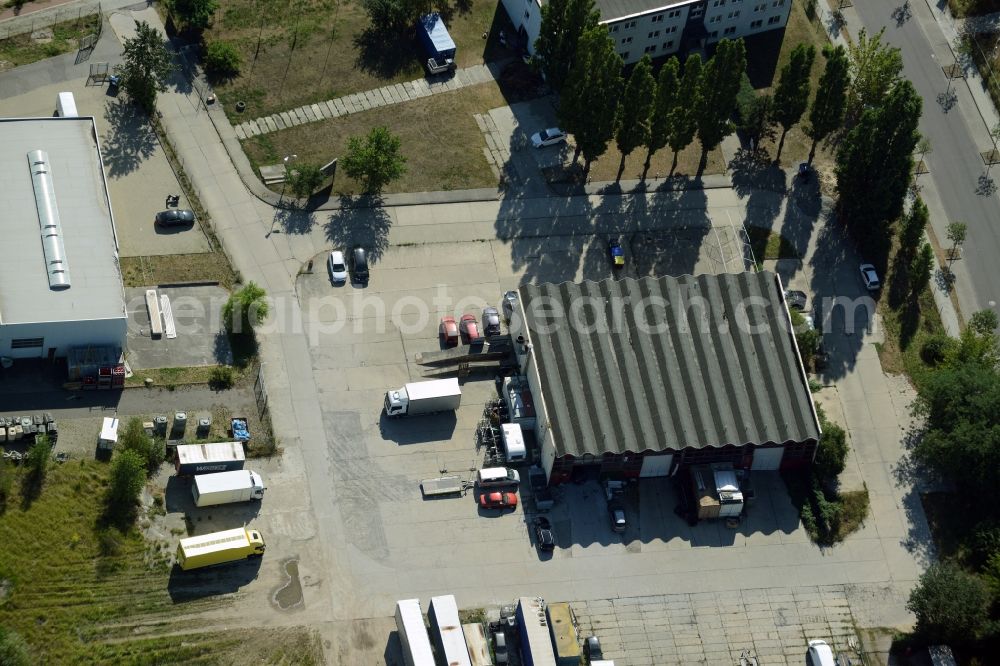 Aerial photograph Berlin - Freight forwarding building a logistics and transport company Ilona Ramm at the Boxberger Strasse in Berlin in Germany