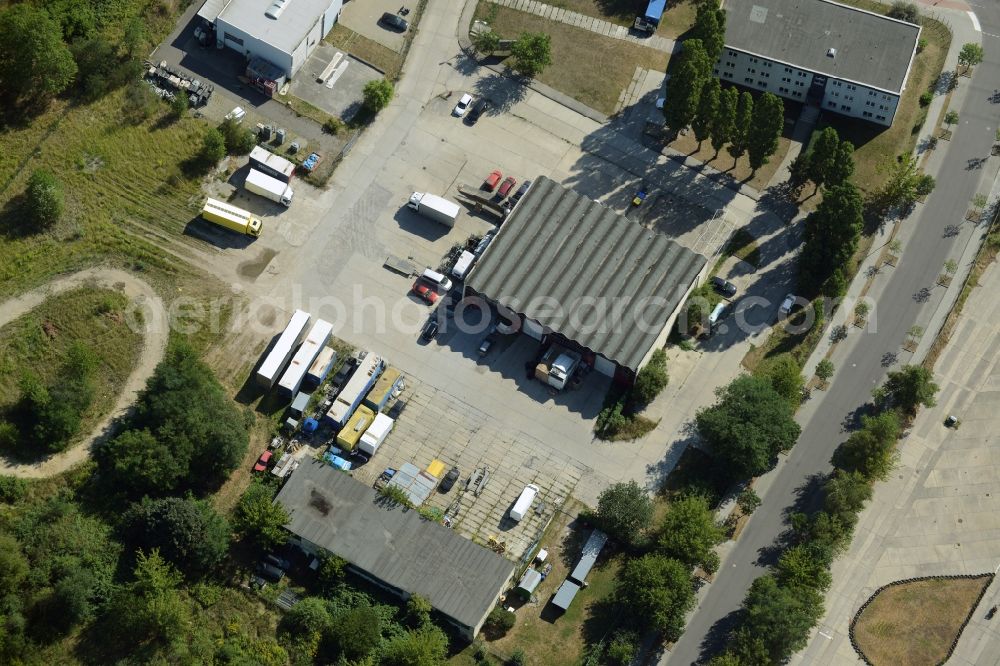 Berlin from above - Freight forwarding building a logistics and transport company Ilona Ramm at the Boxberger Strasse in Berlin in Germany