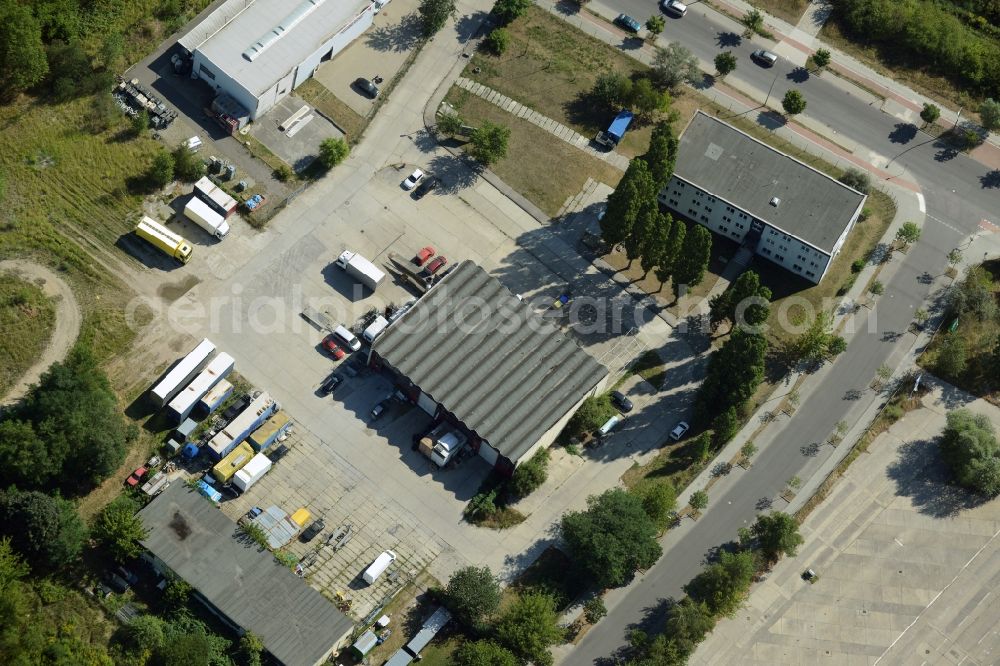 Aerial image Berlin - Freight forwarding building a logistics and transport company Ilona Ramm at the Boxberger Strasse in Berlin in Germany