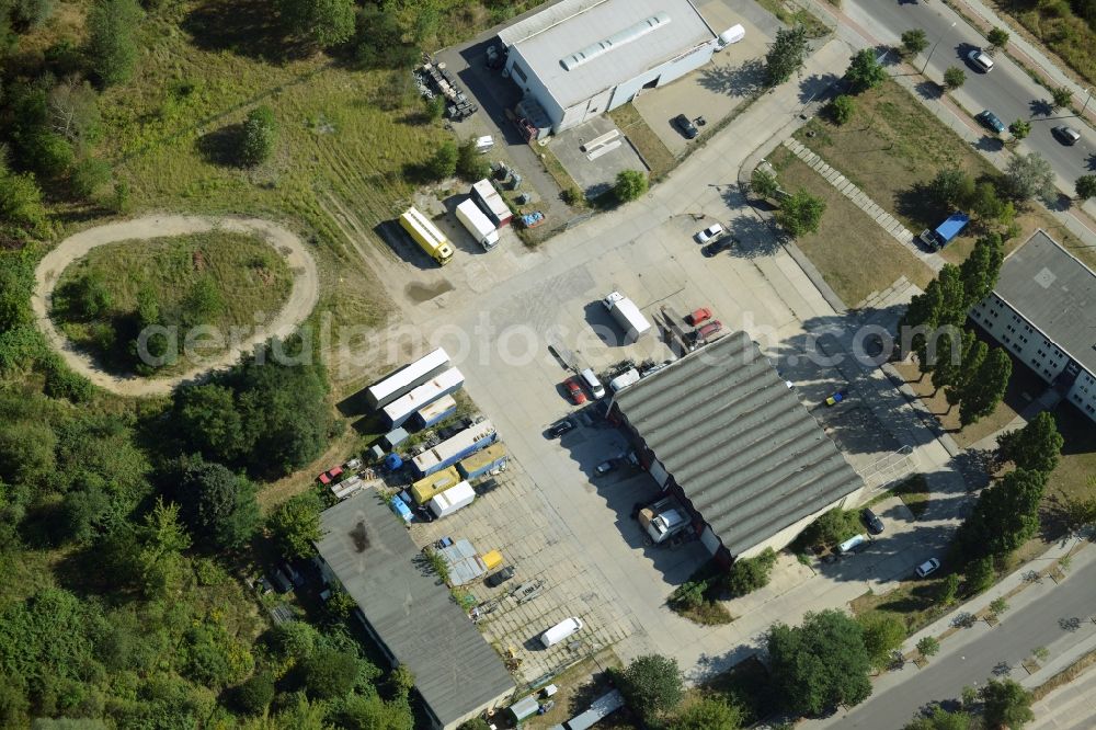 Aerial photograph Berlin - Freight forwarding building a logistics and transport company Ilona Ramm at the Boxberger Strasse in Berlin in Germany