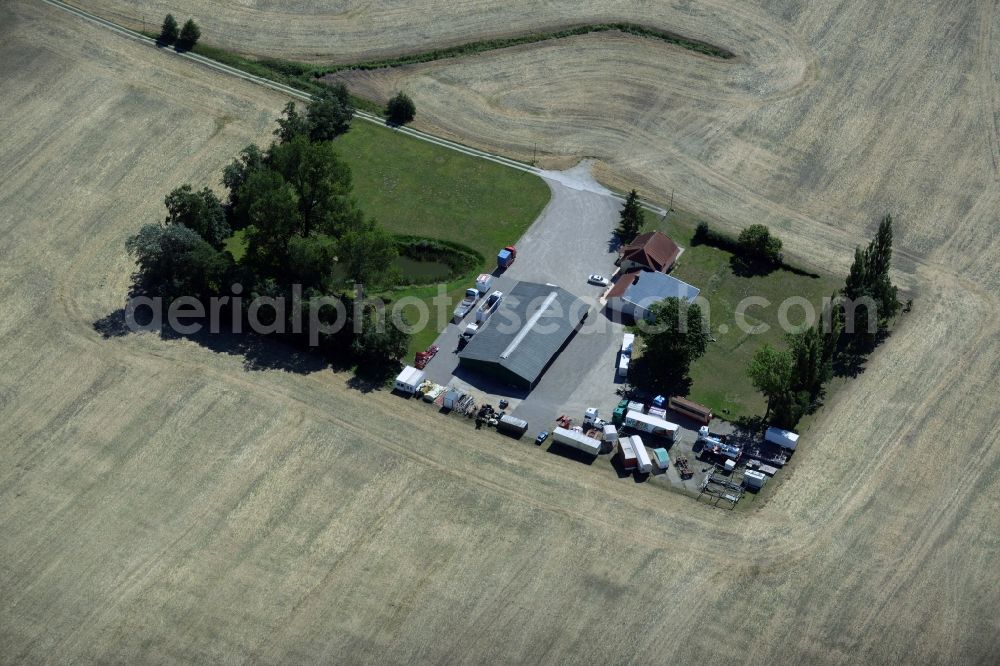 Broderstorf from above - Freight forwarding building a logistics and transport company Marco Welte Schausteller in Broderstorf in the state Mecklenburg - Western Pomerania