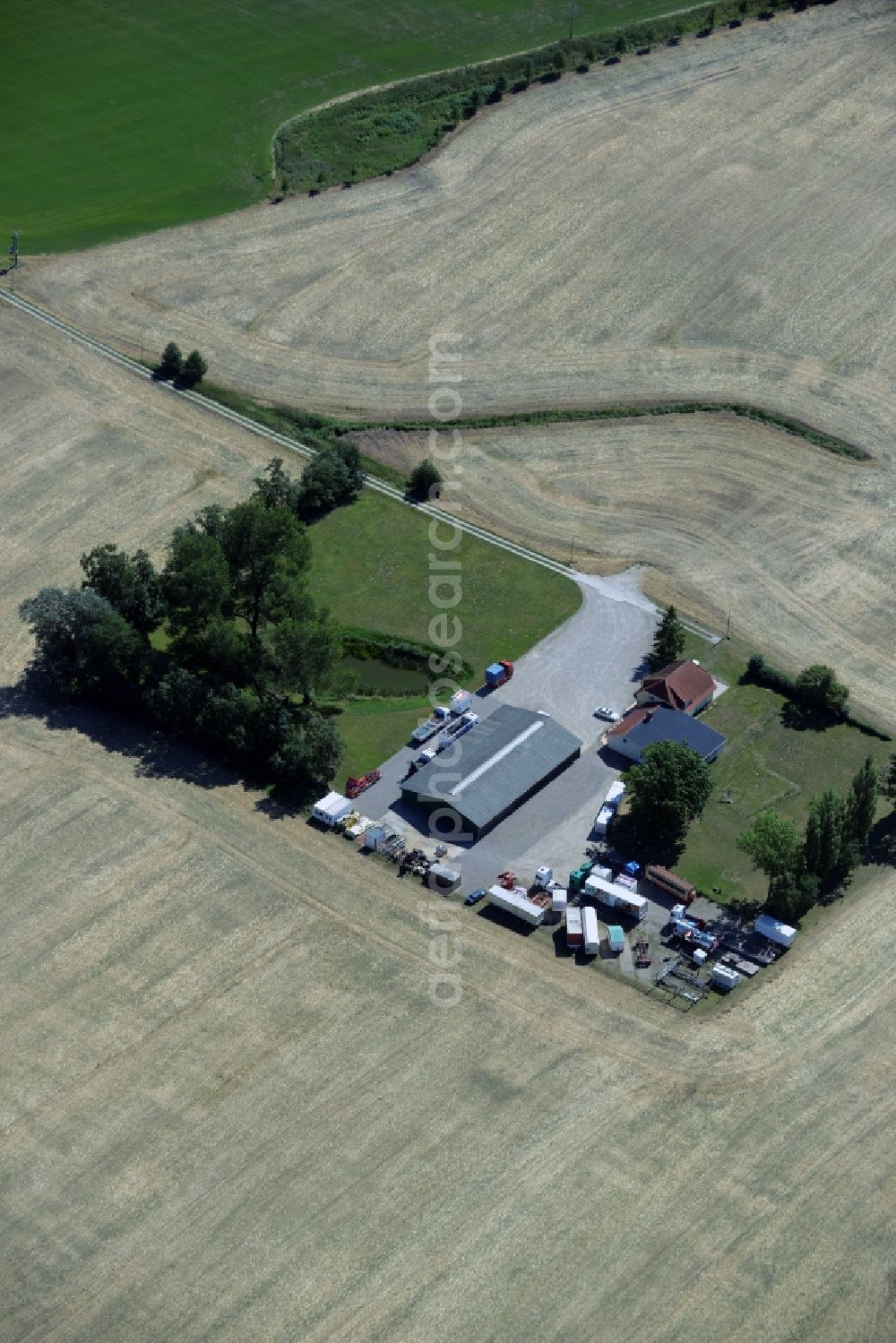 Broderstorf from above - Freight forwarding building a logistics and transport company Marco Welte Schausteller in Broderstorf in the state Mecklenburg - Western Pomerania