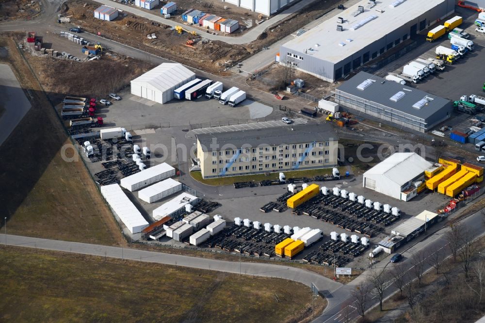 Aerial image Hoppegarten - Freight forwarding building a logistics and transport company of Paul Kolberg GmbH on Neuer Hoenower Weg in Hoppegarten in the state Brandenburg, Germany