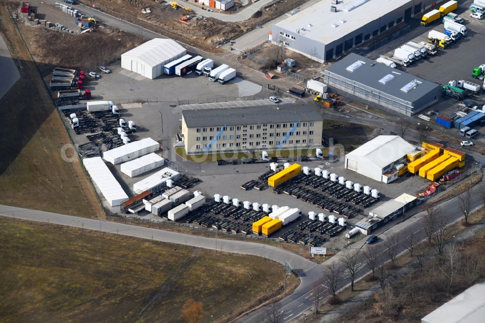 Aerial photograph Hoppegarten - Freight forwarding building a logistics and transport company of Paul Kolberg GmbH on Neuer Hoenower Weg in Hoppegarten in the state Brandenburg, Germany