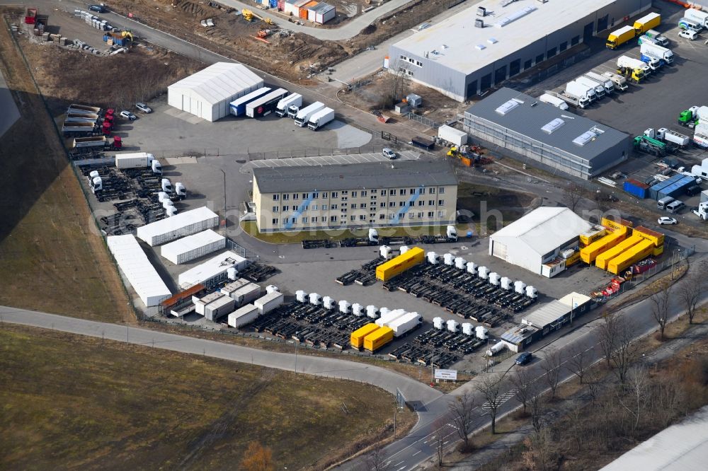 Hoppegarten from above - Freight forwarding building a logistics and transport company of Paul Kolberg GmbH on Neuer Hoenower Weg in Hoppegarten in the state Brandenburg, Germany