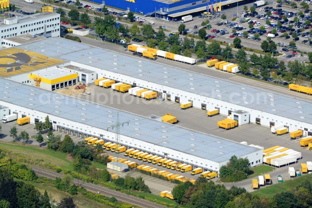 Aerial image Augsburg - Freight forwarding building a logistics and transport company Post - DHL in Augsburg in the state Bavaria