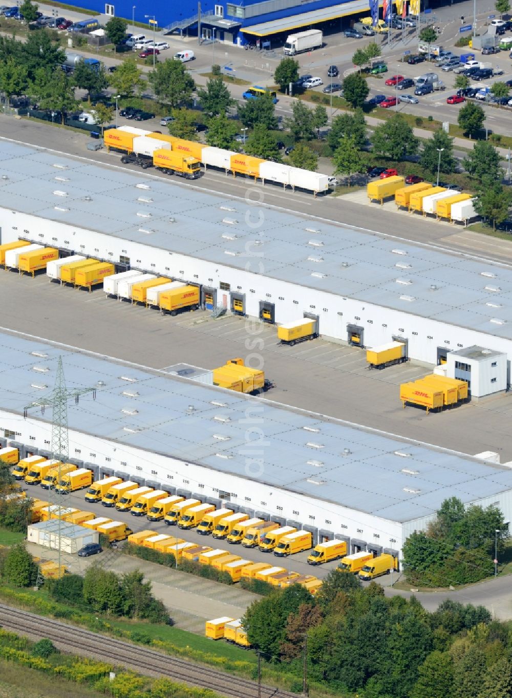 Aerial photograph Augsburg - Freight forwarding building a logistics and transport company Post - DHL in Augsburg in the state Bavaria