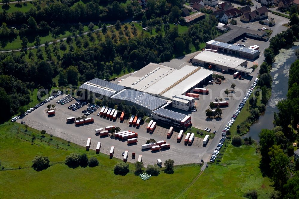 Aerial image Krautheim - Freight forwarding building a logistics and transport company of Ruedinger Spedition GmbH at the Uferweg in Krautheim in the state Baden-Wurttemberg, Germany