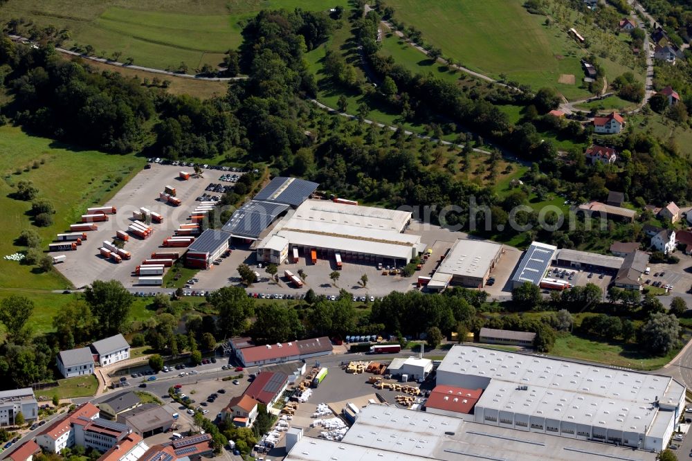 Krautheim from the bird's eye view: Freight forwarding building a logistics and transport company of Ruedinger Spedition GmbH at the Uferweg in Krautheim in the state Baden-Wurttemberg, Germany