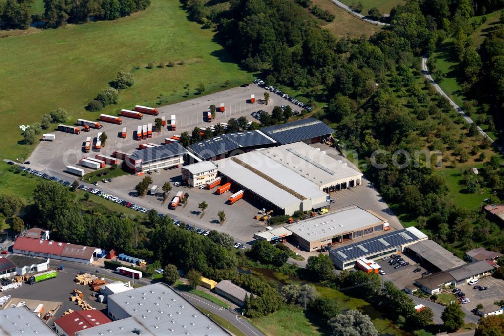 Aerial image Krautheim - Freight forwarding building a logistics and transport company of Ruedinger Spedition GmbH at the Uferweg in Krautheim in the state Baden-Wurttemberg, Germany