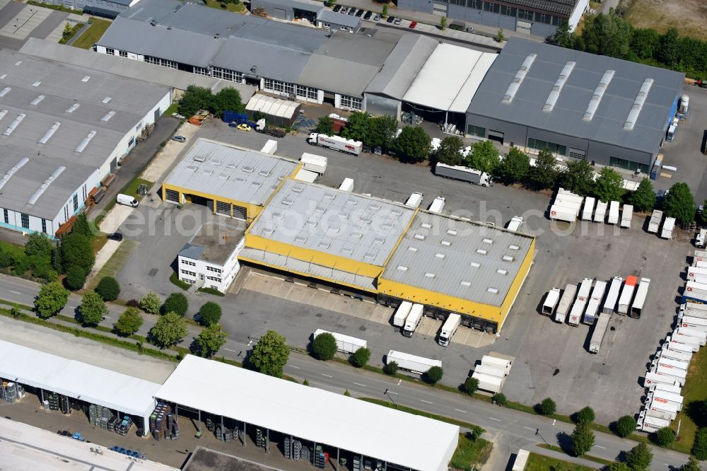 Aerial image Plattling - Freight forwarding building a logistics and transport company of Spedition Georg Grassl GmbH on Robert-Bosch-Strasse in the district Hoehenrain in Plattling in the state Bavaria, Germany