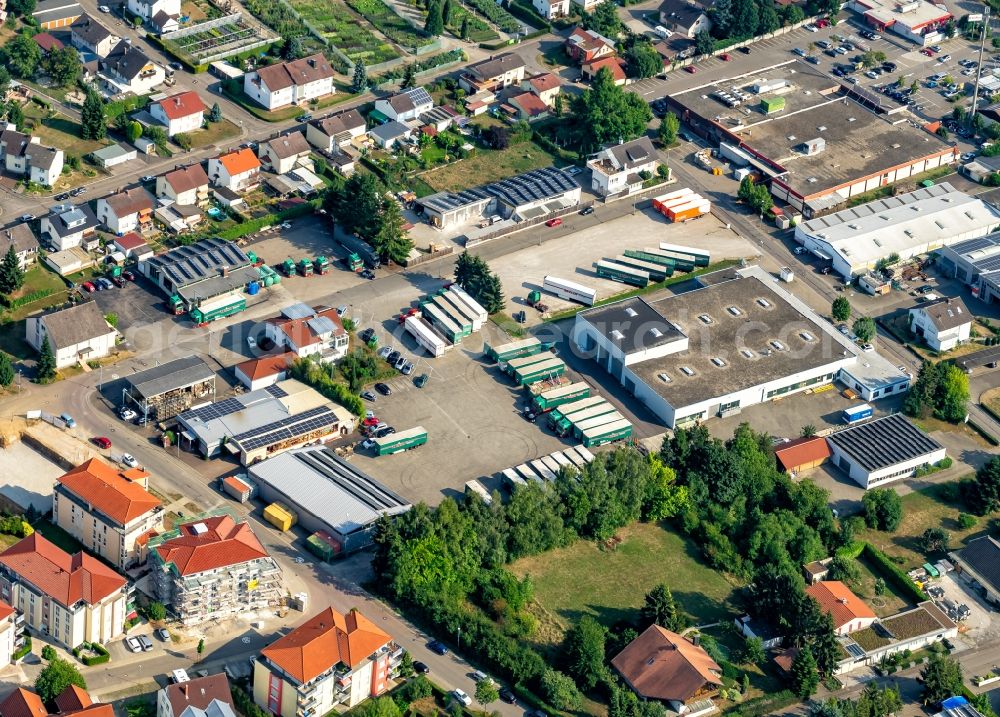 Ettenheim from the bird's eye view: Freight forwarding building a logistics and transport company Fa Wildt in Ettenheim in the state Baden-Wurttemberg, Germany