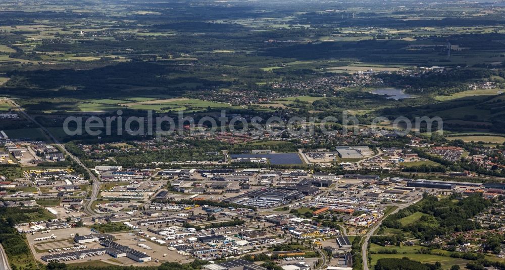 Padborg from the bird's eye view: Forwarding agency building of the logistics companies and haulage companies in the industrial area in Padborg in Syddanmark, Denmark