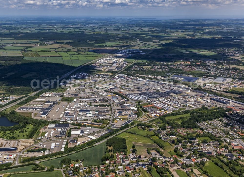 Aerial image Padborg - Forwarding agency building of the logistics companies and haulage companies in the industrial area in Padborg in Syddanmark, Denmark