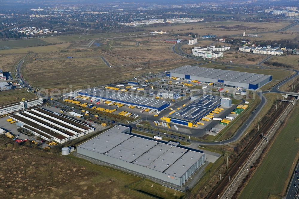 Schönefeld from above - View of the forwarding and stock construction of the company Dachser GmbH & Co. KG in Schoenefeld in the state Brandenburg