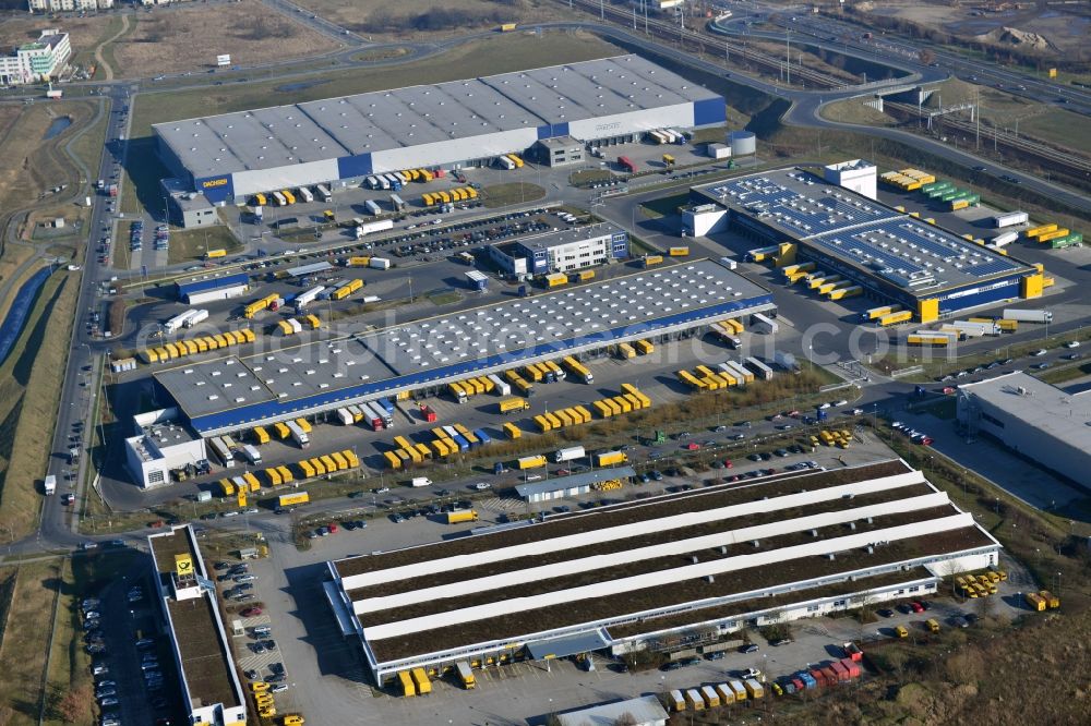 Aerial photograph Schönefeld - View of the forwarding and stock construction of the company Dachser GmbH & Co. KG in Schoenefeld in the state Brandenburg