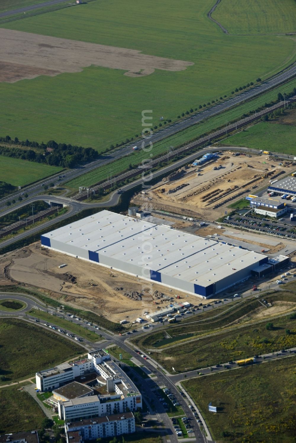 Berlin from above - View of shipping and stock new construction of the Dachser GmbH & Co. KG in Berlin