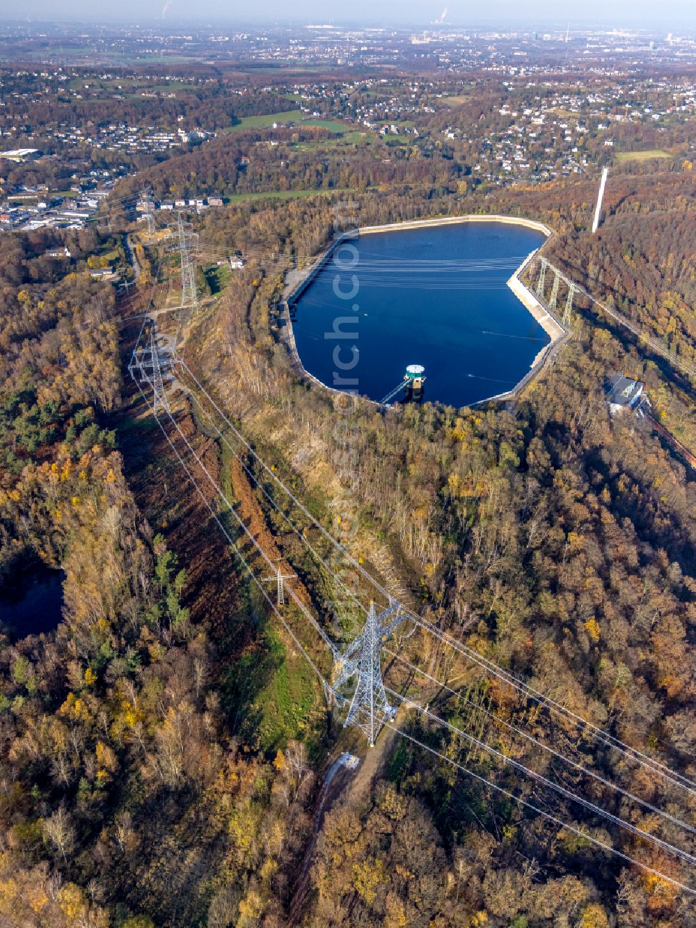 Aerial photograph Herdecke - Pumped storage power plant / hydro power plant with energy storage on Hengsteysee in Herdecke in North Rhine-Westphalia