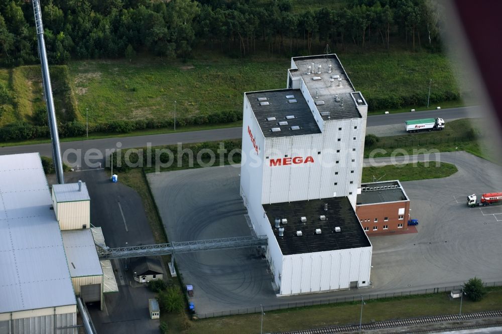 Eberswalde from above - Storage silo of Mega Tierernaehrung GmbH & Co.KG in Eberswalde in the state Brandenburg