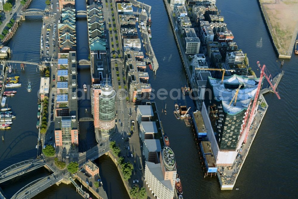 Hamburg from above - City view Speicherstadt harbor city on the banks of the Elbe River in Hamburg Kaiserkai