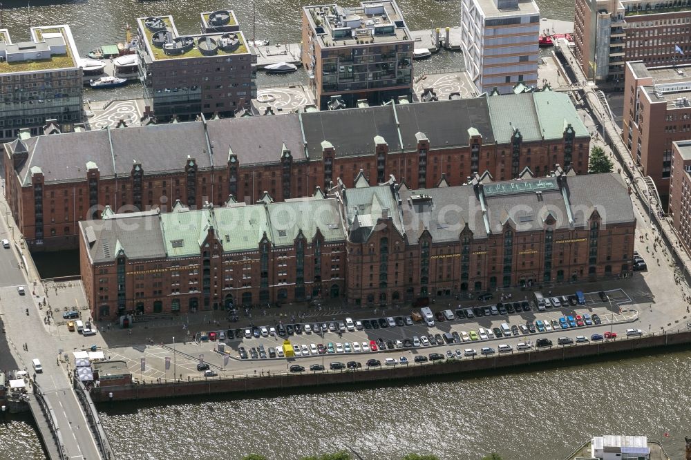 Aerial image Hamburg - Warehouse district on the banks of the Elbe River in Hamburg harbor