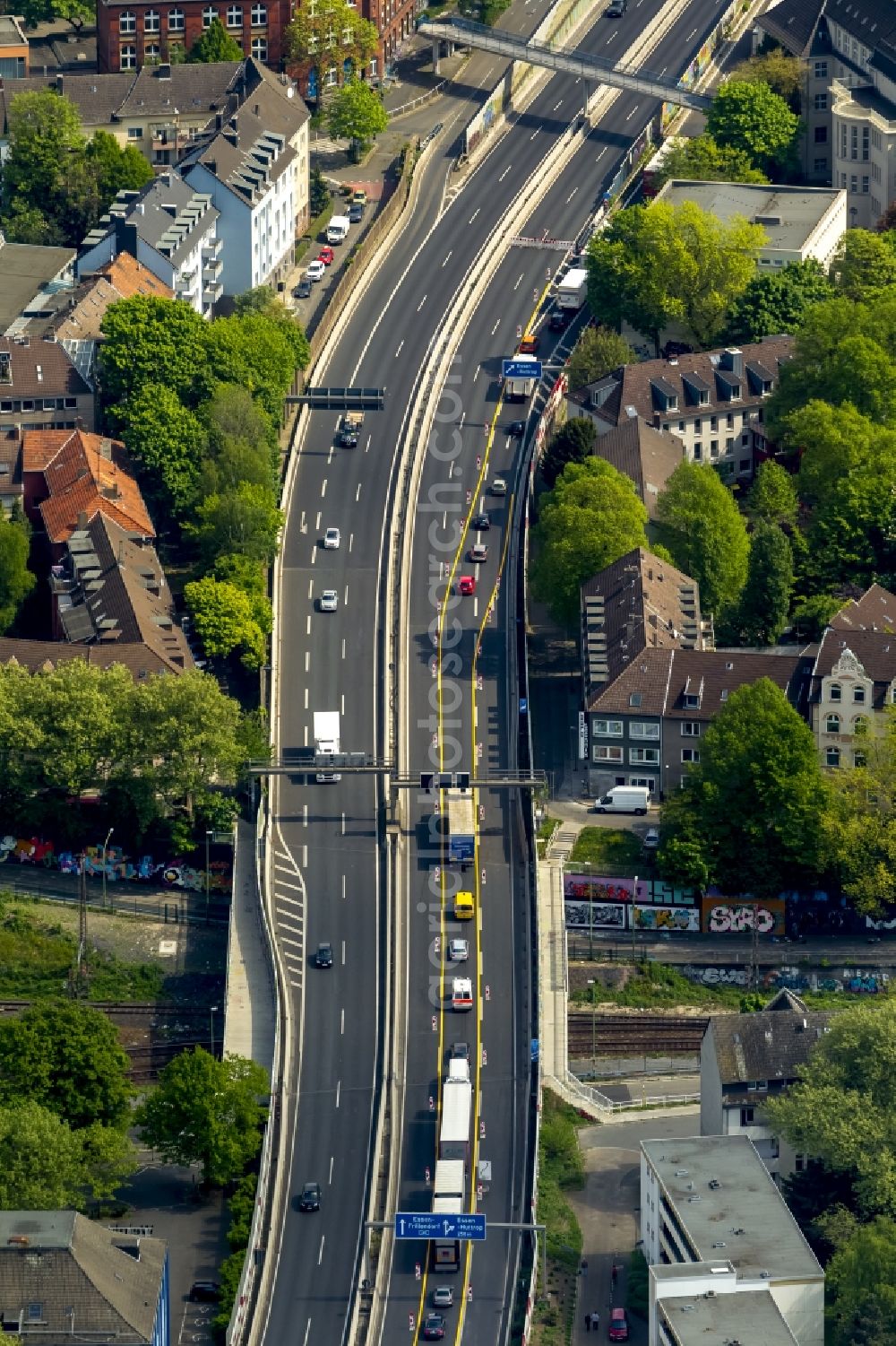 Essen from above - View of the blocking of the freeway A 40 in Essen in the state of North Rhine-Westphalia