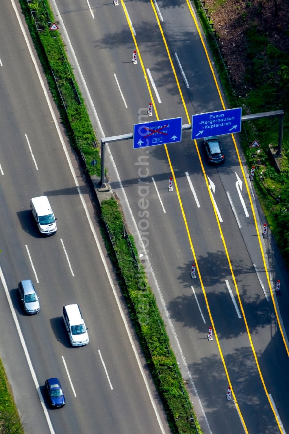 Aerial image Essen - View of the blocking of the freeway A 52 in Essen in the state of North Rhine-Westphalia