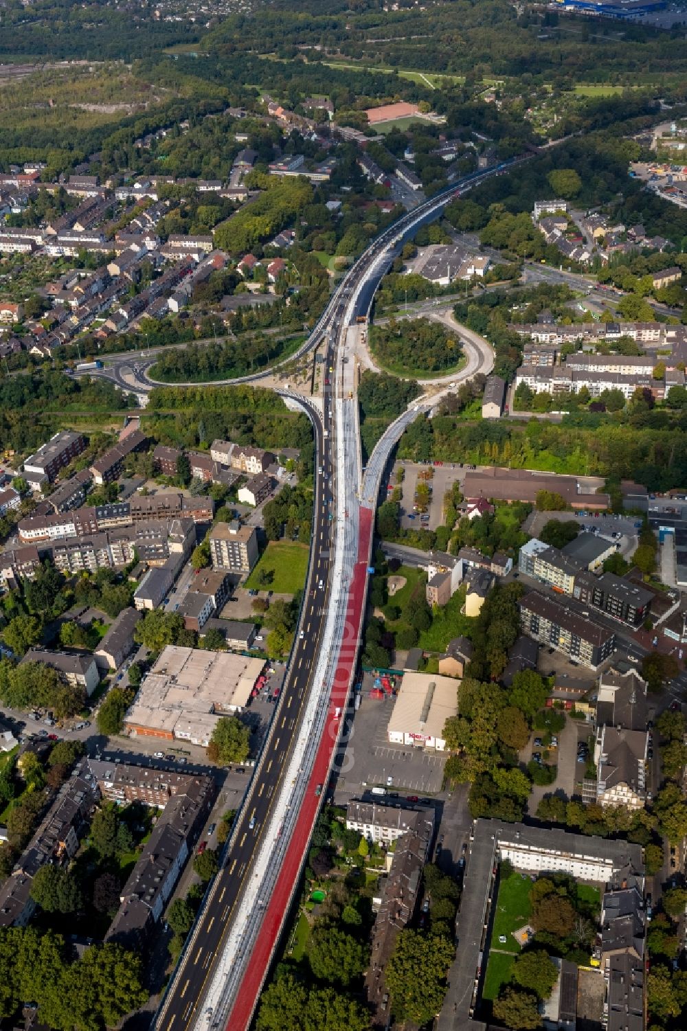 Aerial image Duisburg - Conversion and expansion of the federal motorway BAB A59 in Duisburg in North Rhine-Westphalia