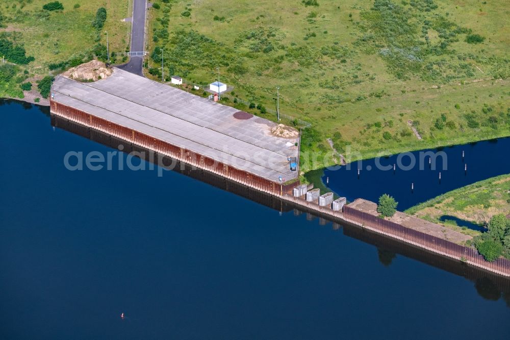 Arneburg from above - Barrage Ueberlauf on the Elbe in the district Altmark in Arneburg in the state Saxony-Anhalt, Germany