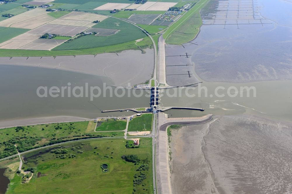 Aerial image Wesselburenerkoog - Lockage of the Eider-Sperrwerk in Wesselburenerkoog in the state Schleswig-Holstein