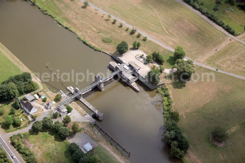 Dausenau from above - Lockage of the on Lahn in Dausenau in the state Rhineland-Palatinate, Germany