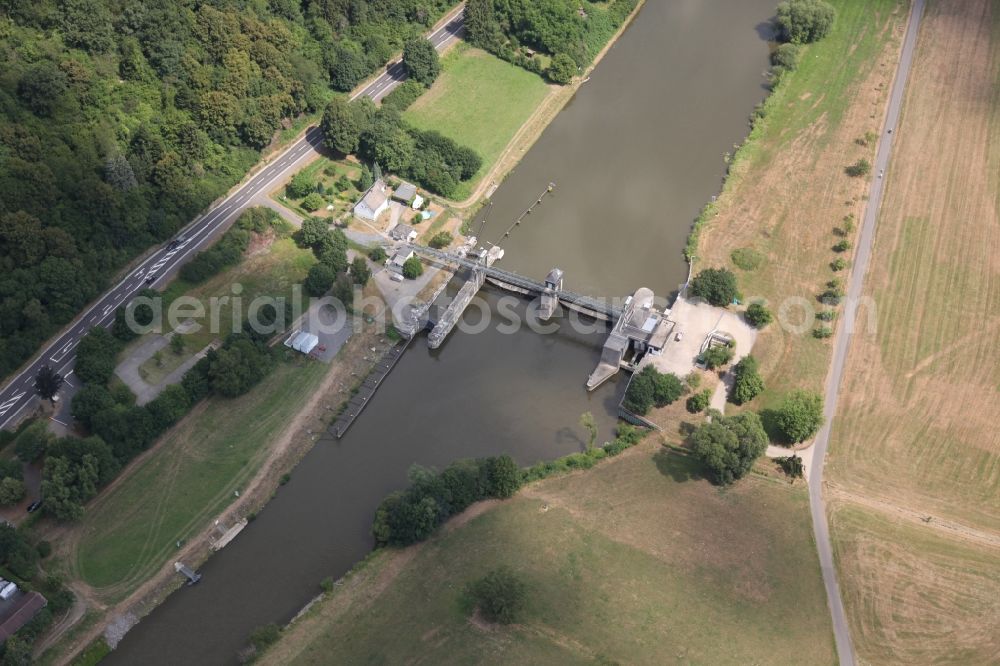 Aerial photograph Dausenau - Lockage of the on Lahn in Dausenau in the state Rhineland-Palatinate, Germany