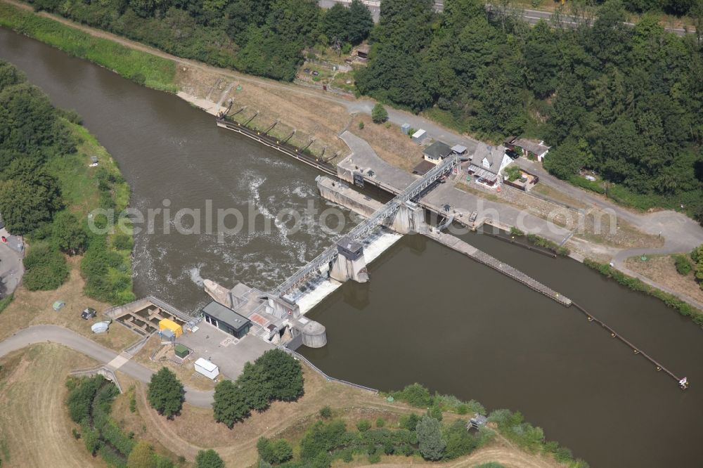 Nassau from the bird's eye view: Lockage of the of Lahn in Nassau in the state Rhineland-Palatinate, Germany