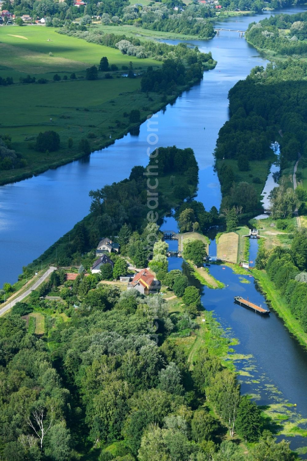 Aerial photograph Liepe - Lockage of the Lieper Schleuse on Finowkanal in Liepe in the state Brandenburg, Germany