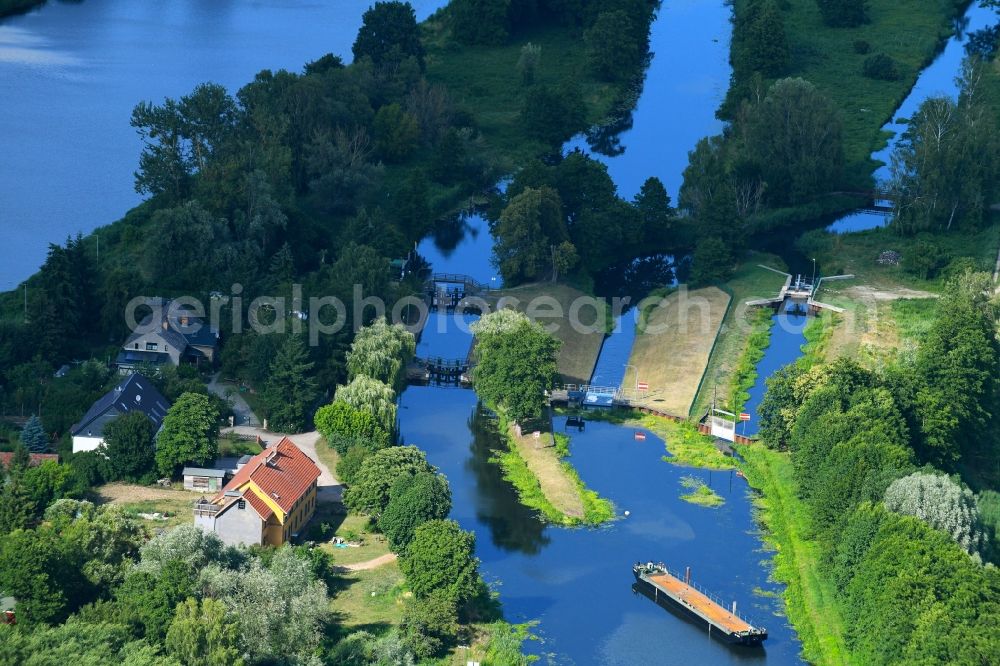 Liepe from the bird's eye view: Lockage of the Lieper Schleuse on Finowkanal in Liepe in the state Brandenburg, Germany